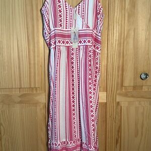 Charlie Paige Pink and White Geometric Midi Dress